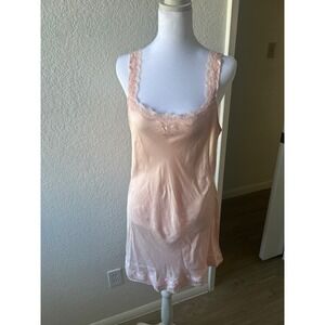 OLGA Womens L  Soft Pink 100% Silk Lace Slip Chemise Dress Coquette Fairy